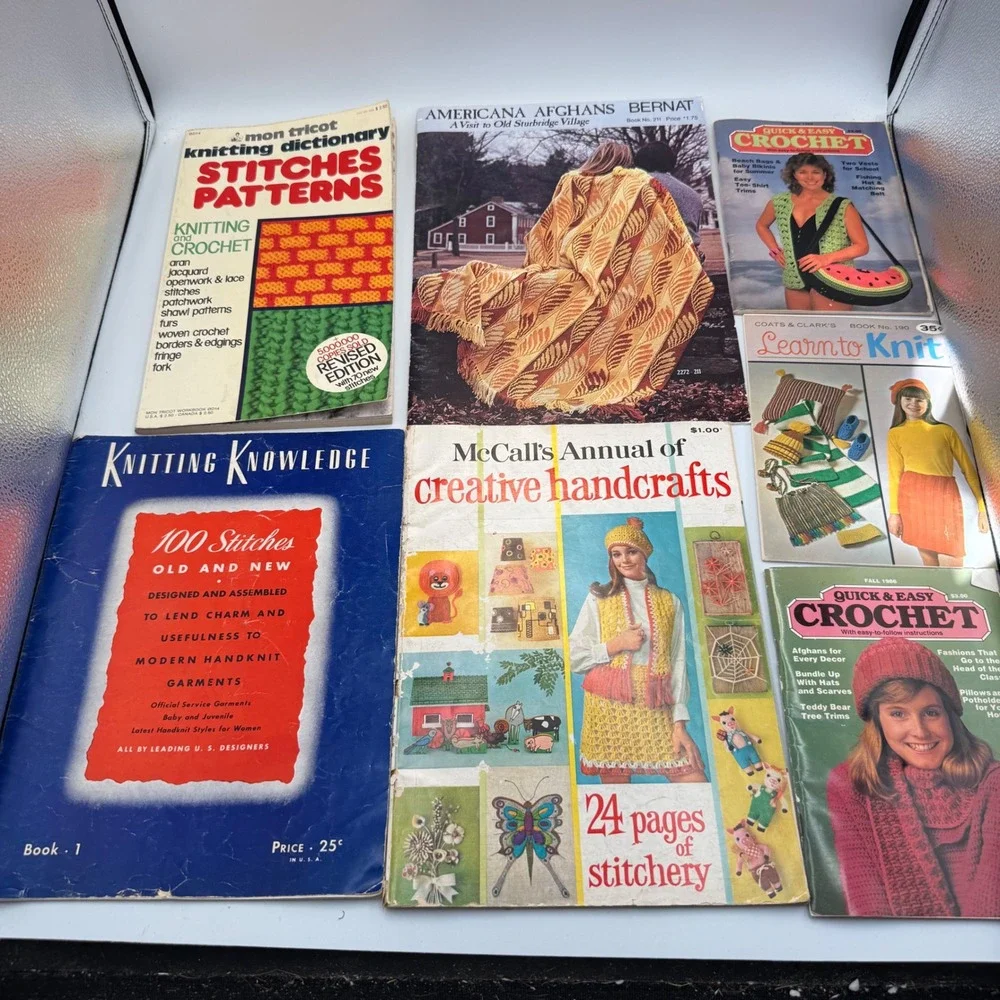 Vintage Knitting Crochet Pattern Book Lot Mon Tricot McCalls Bernat 7 Books